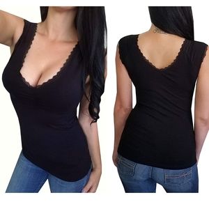 Black sleeveless lowcut v-neck sexy summer top